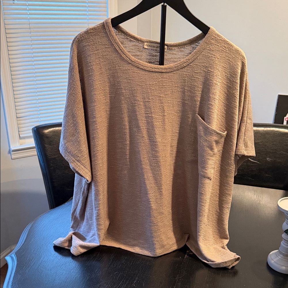 Zenana Outfitters Light Brown Knit Top
